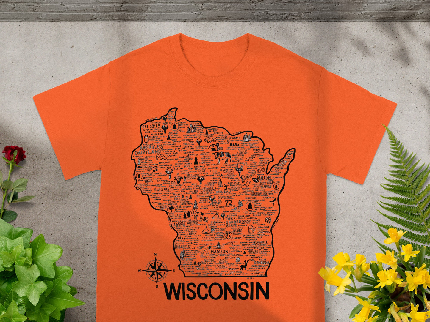 Wisconsin State Map Design Orange T-Shirt Product