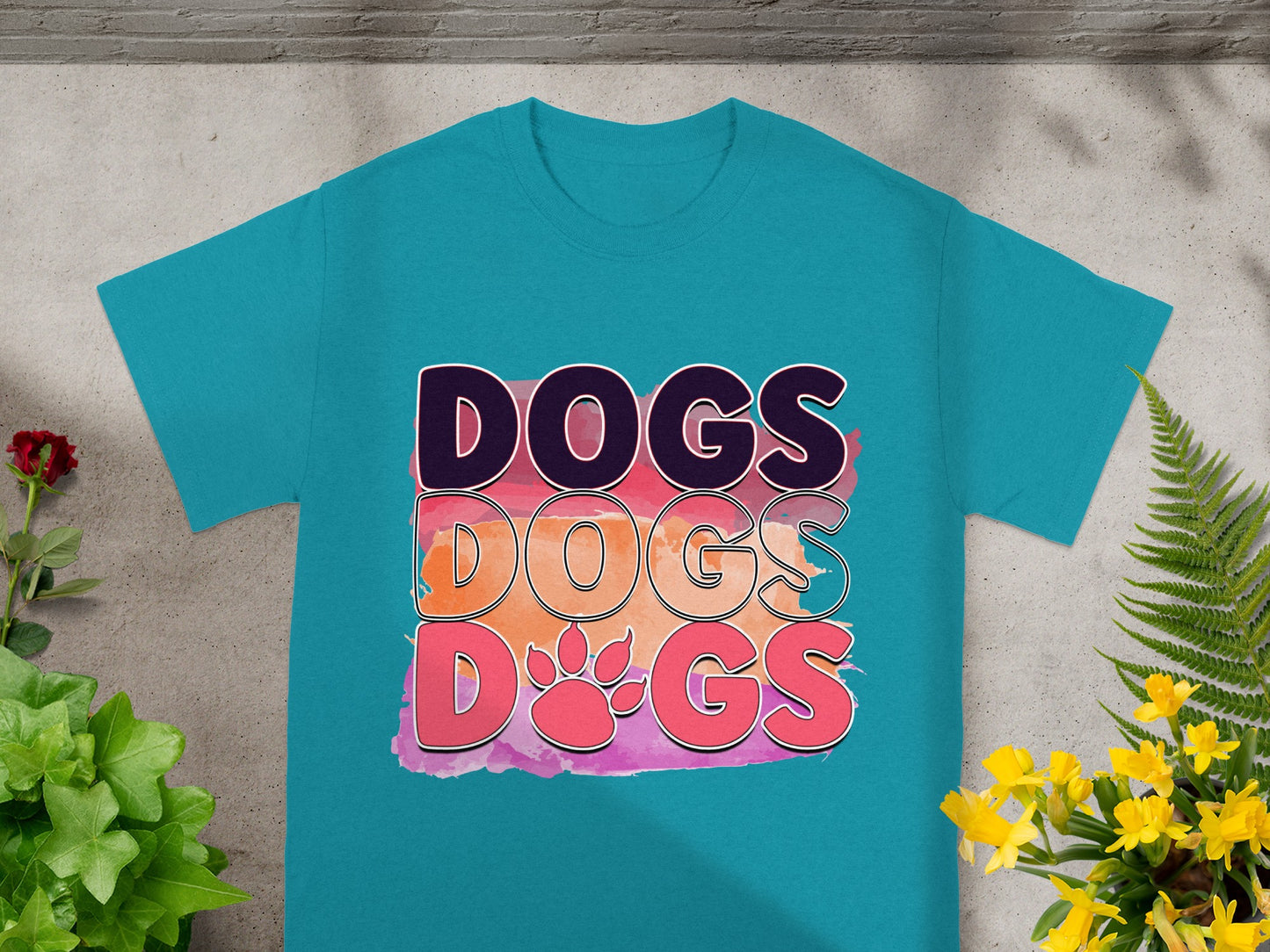 Colorful Dogs Graphic Design T-Shirt Casual Wear