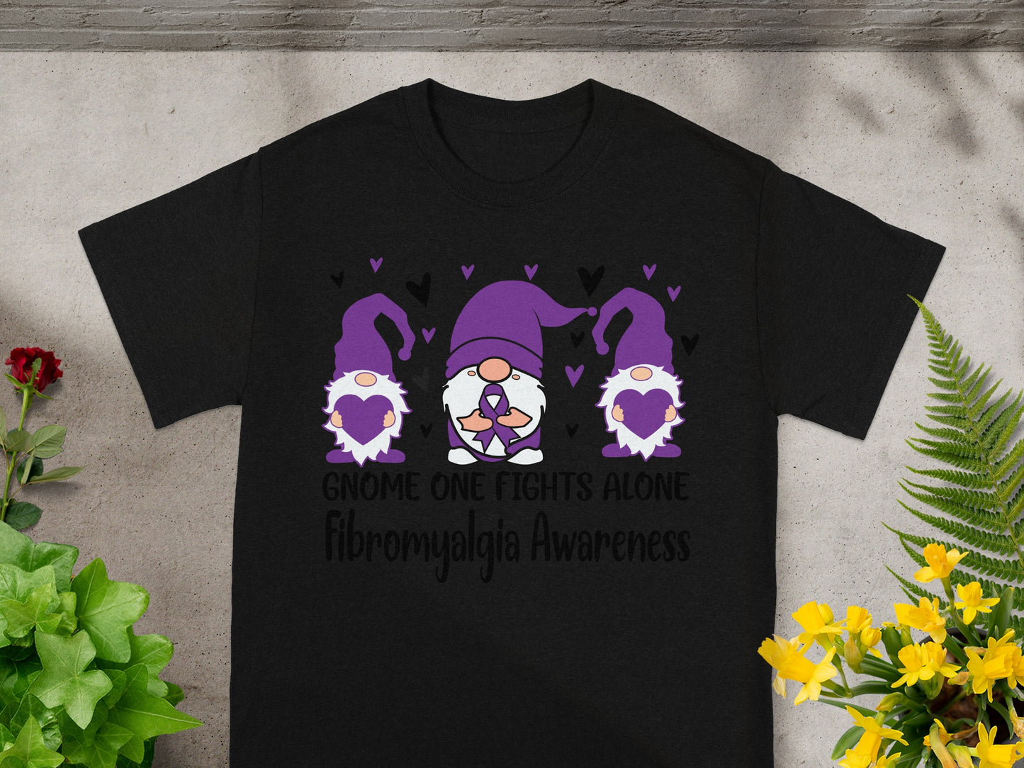 Gnome One Fights Alone Fibromyalgia Awareness Shirt