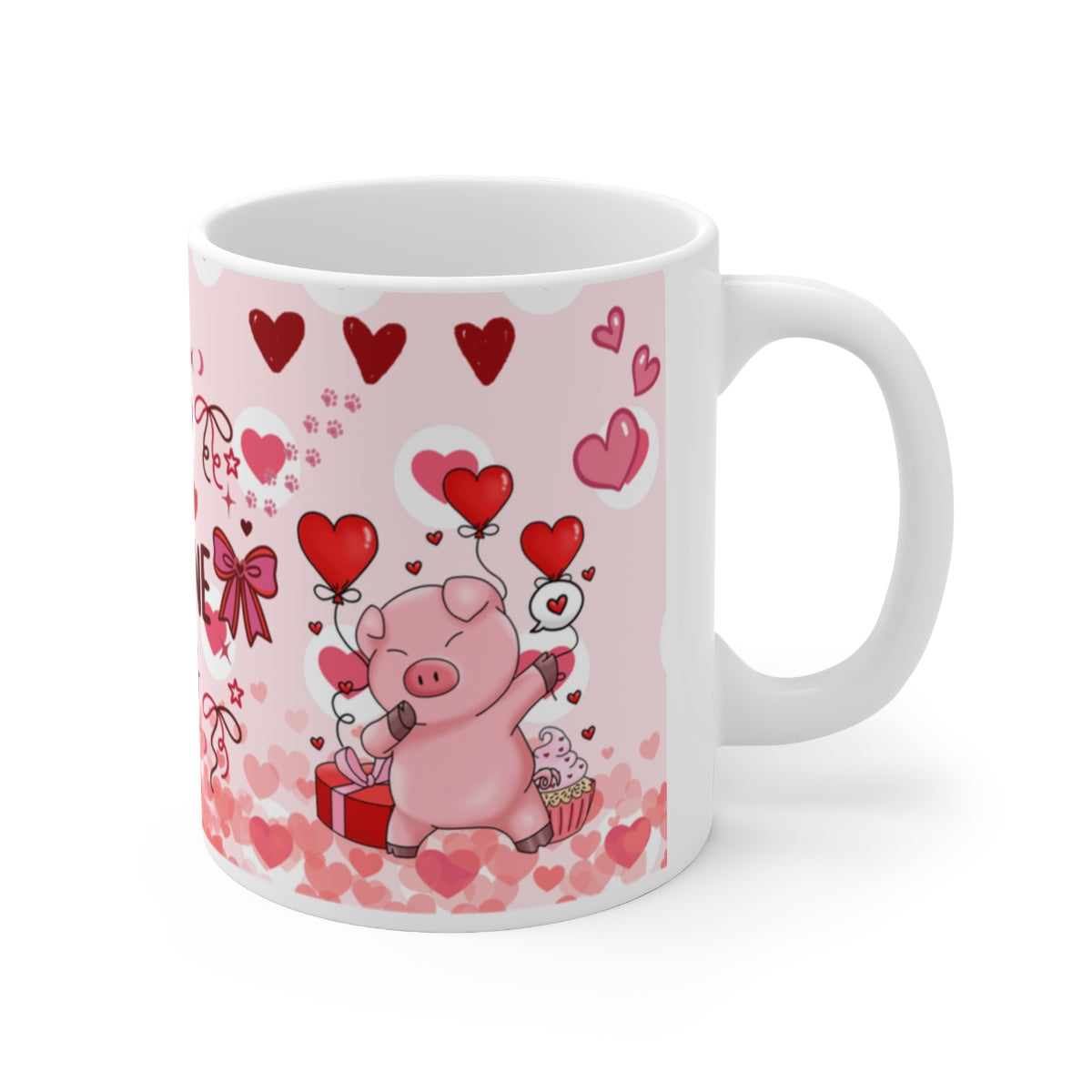 Adorable Pig and Hearts Valentine's Day Mug