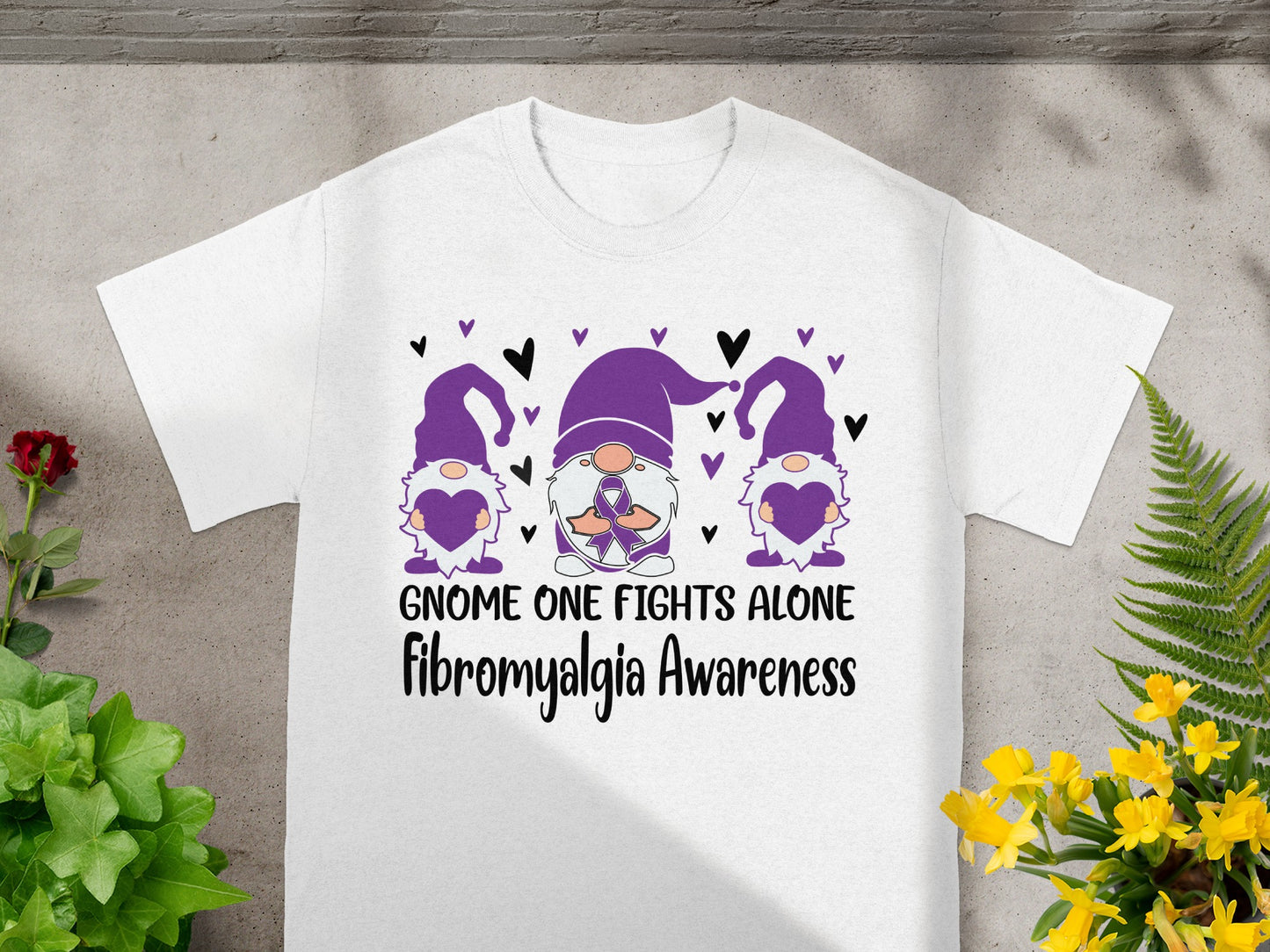 Gnome One Fights Alone Fibromyalgia Awareness Shirt