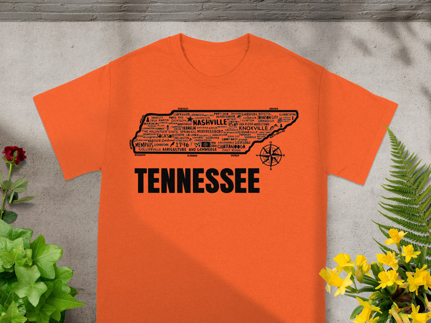 Tennessee Map Cities and Landmarks Graphic T-shirt
