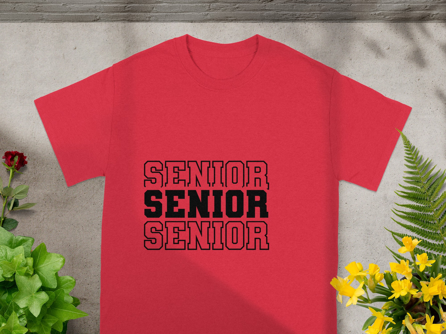 Red Shirt with Triple Senior Graphic Design Tee
