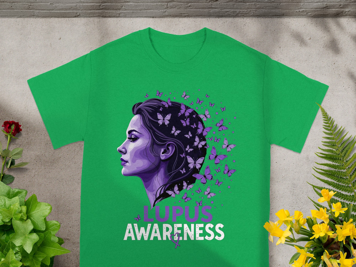 Lupus Awareness Butterfly Graphic Green Shirt