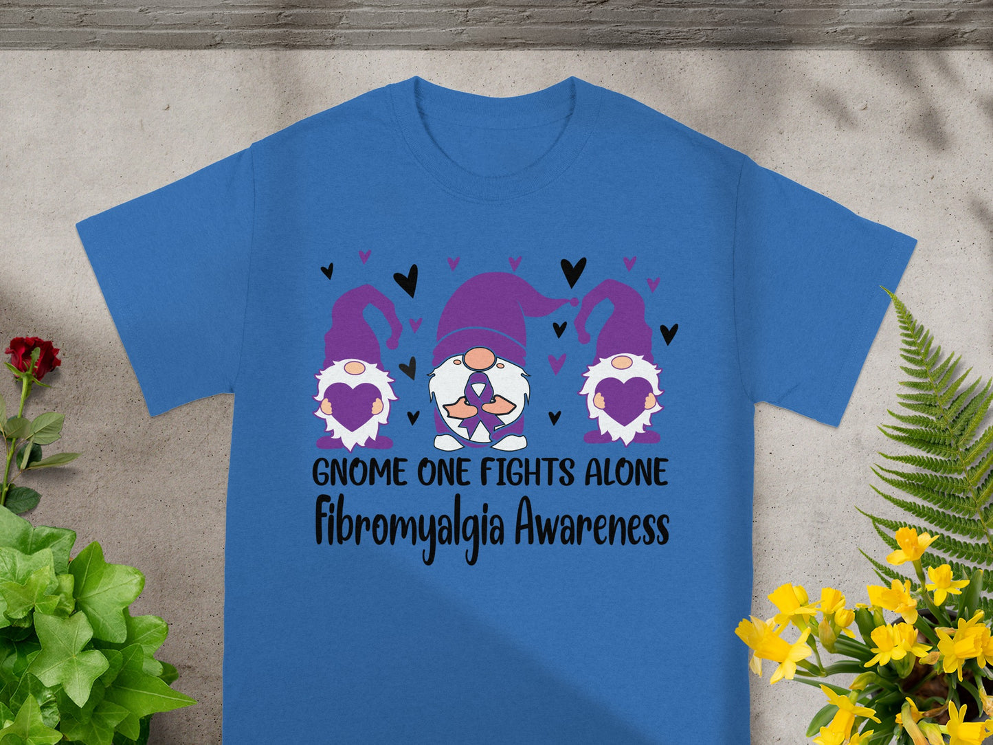 Gnome One Fights Alone Fibromyalgia Awareness Shirt