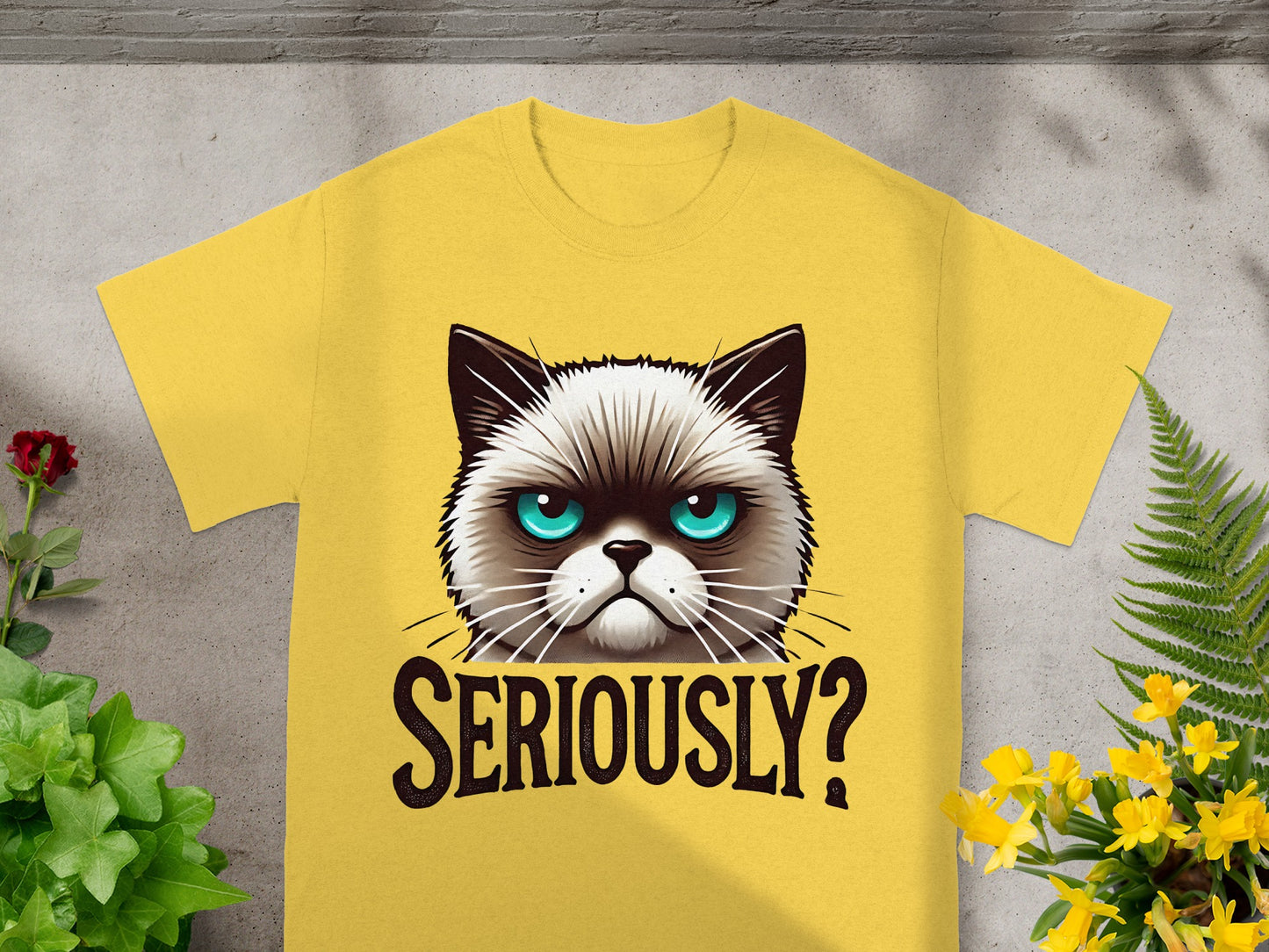 Seriously Cat Face Graphic Short Sleeve T-shirt