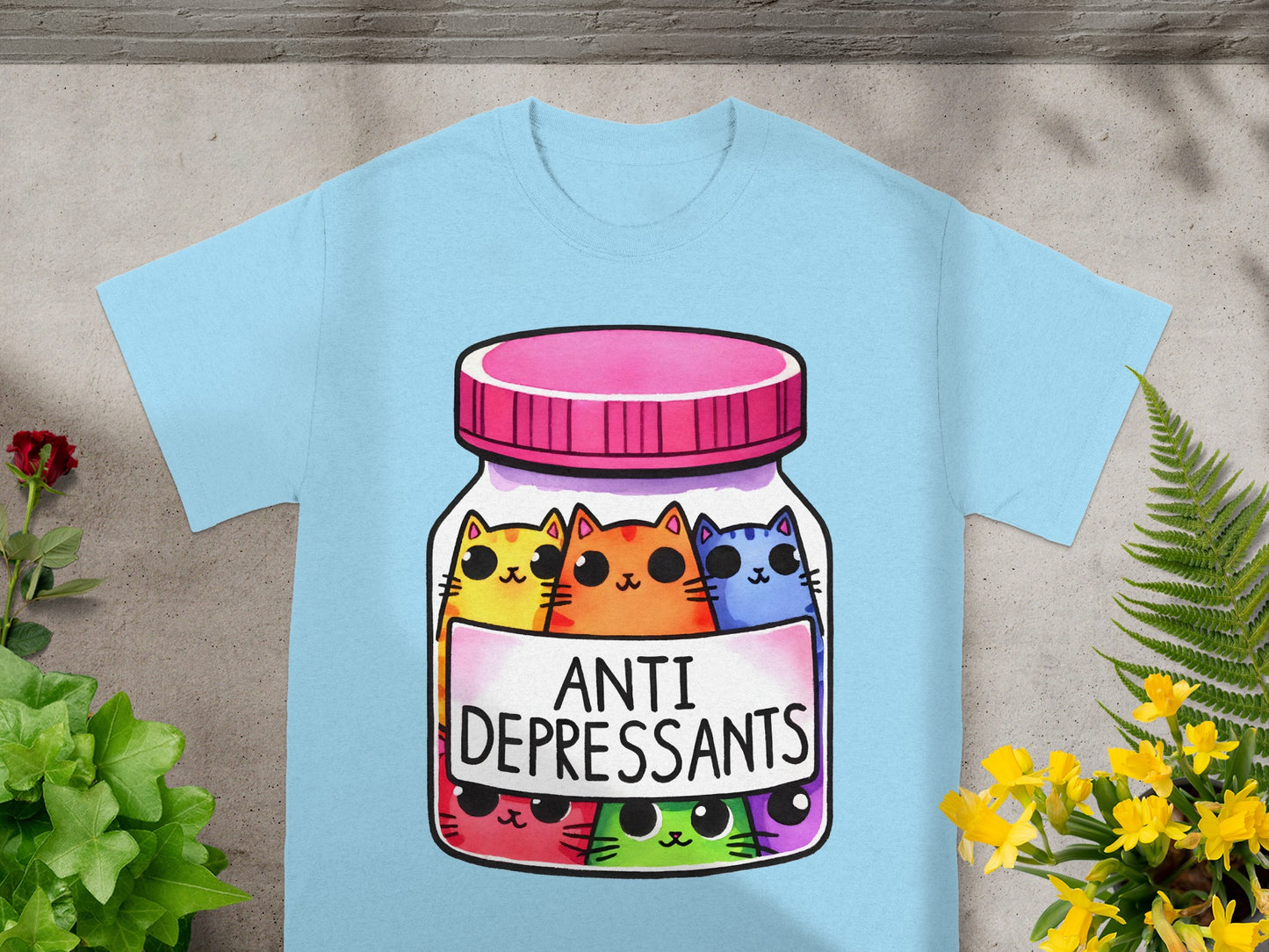 Cat Antidepressants Graphic Tee Shirt with Cute Design