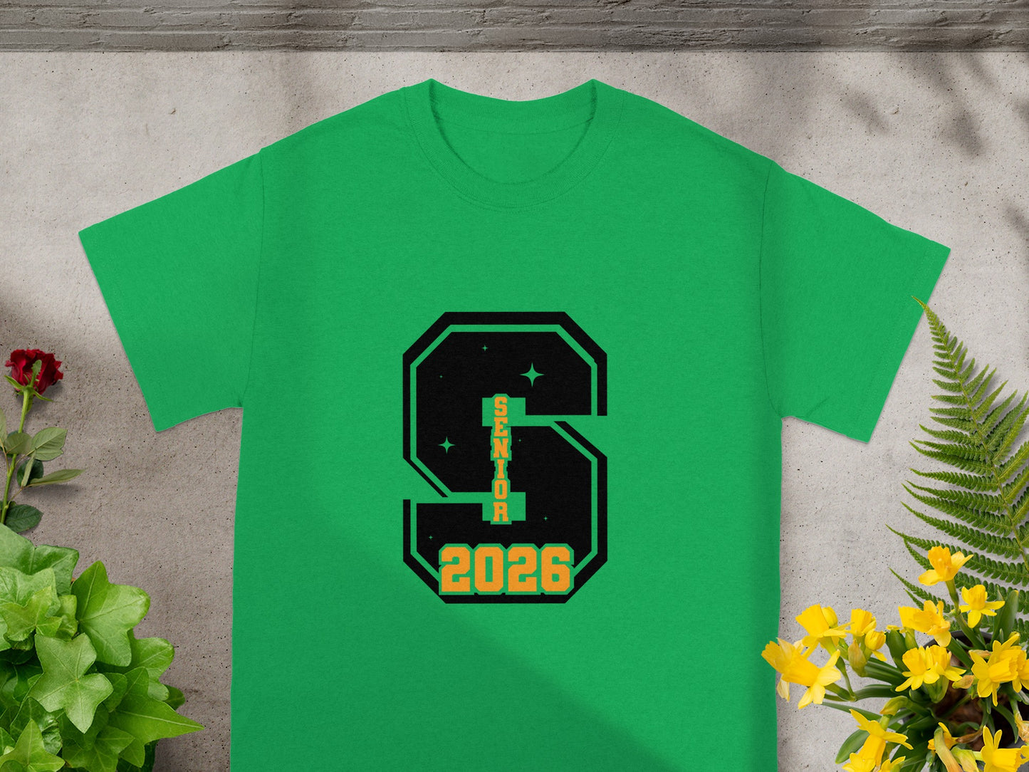 Senior 2026 Green T-Shirt with Large S Design