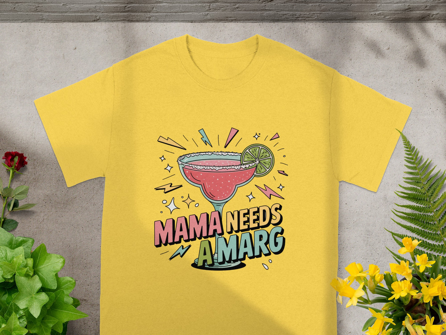 Mama Needs A Marg Fun Yellow Graphic Tee Shirt