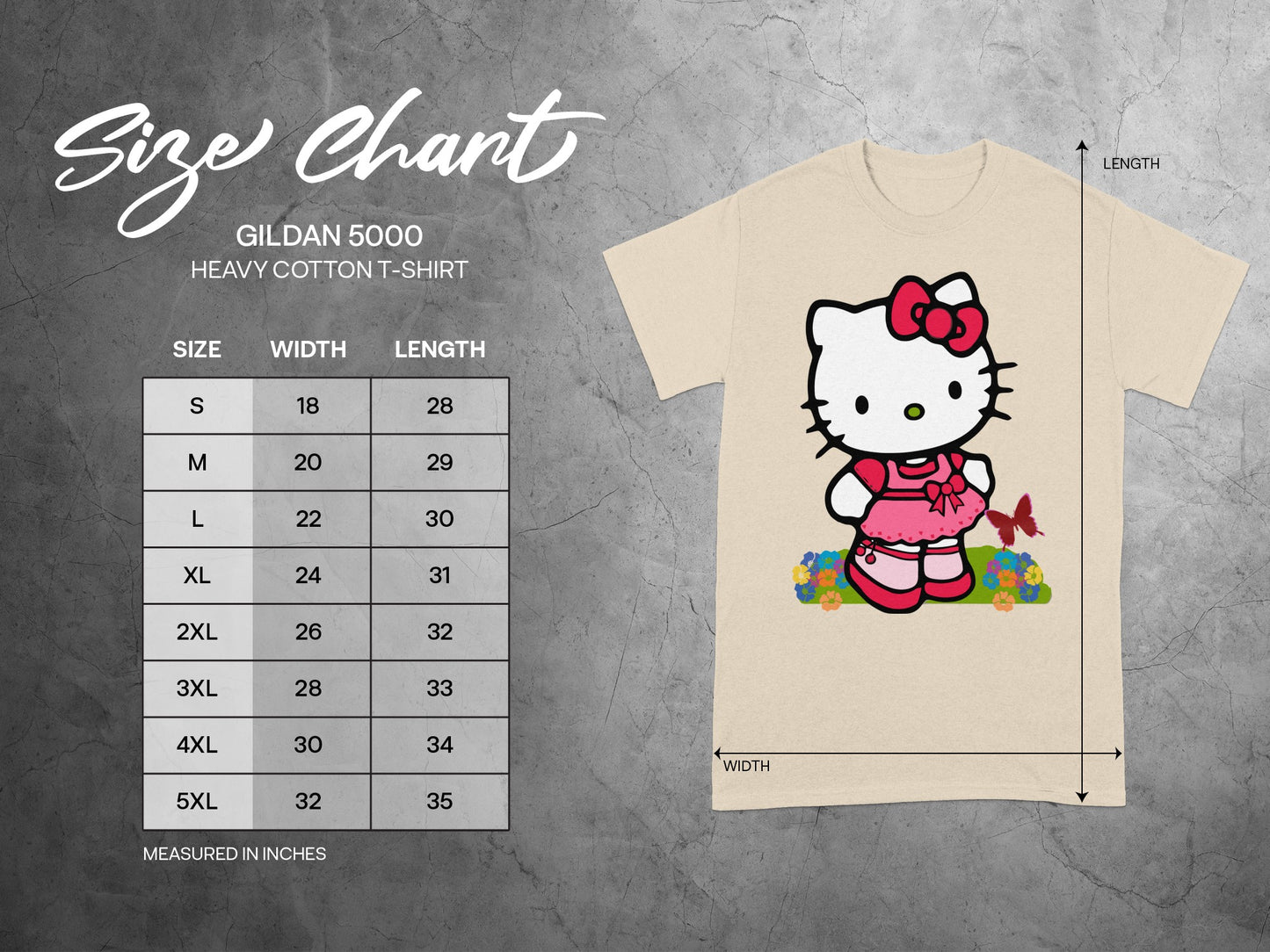 Hello Kitty T-Shirt Gildan 5000 Chart product type