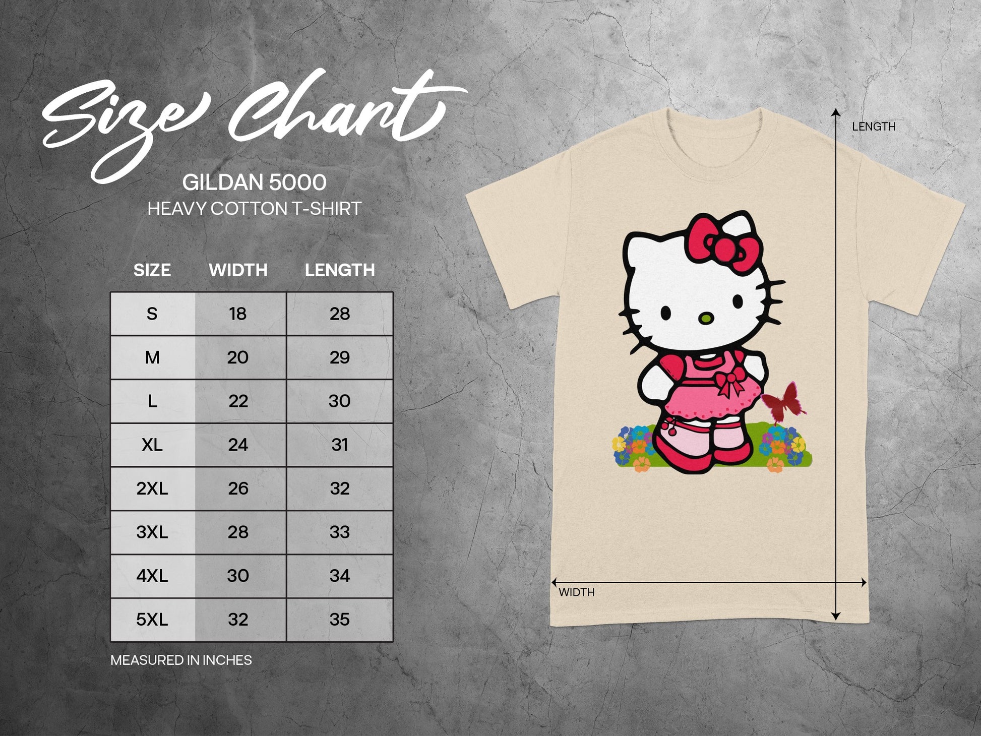Hello Kitty T-Shirt Gildan 5000 Chart product type