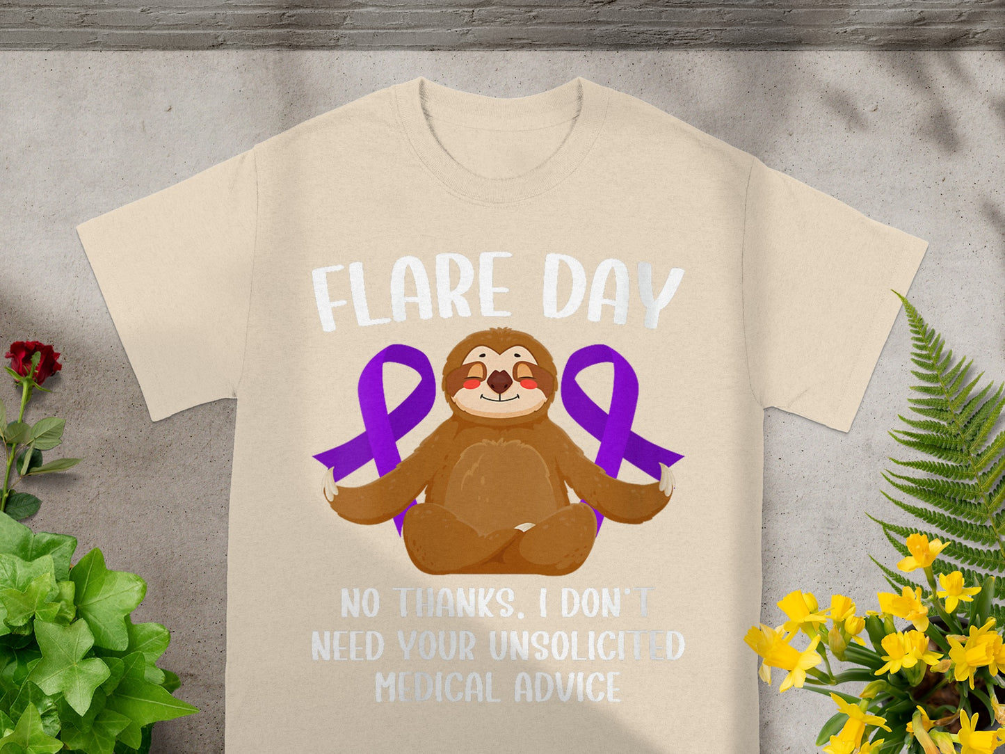 Flare Day Sloth with Purple Ribbon T-shirt