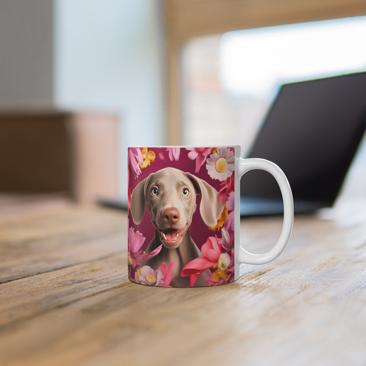 Vibrant Floral Puppy Surprise Art Coffee Mug