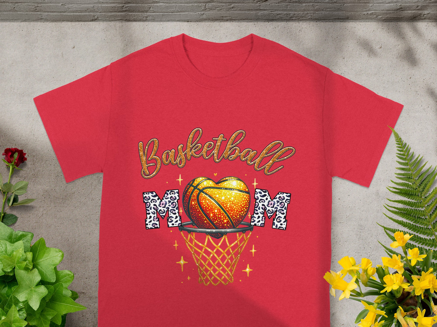 Basketball Mom Glitter Leopard Print Short Sleeve Shirt