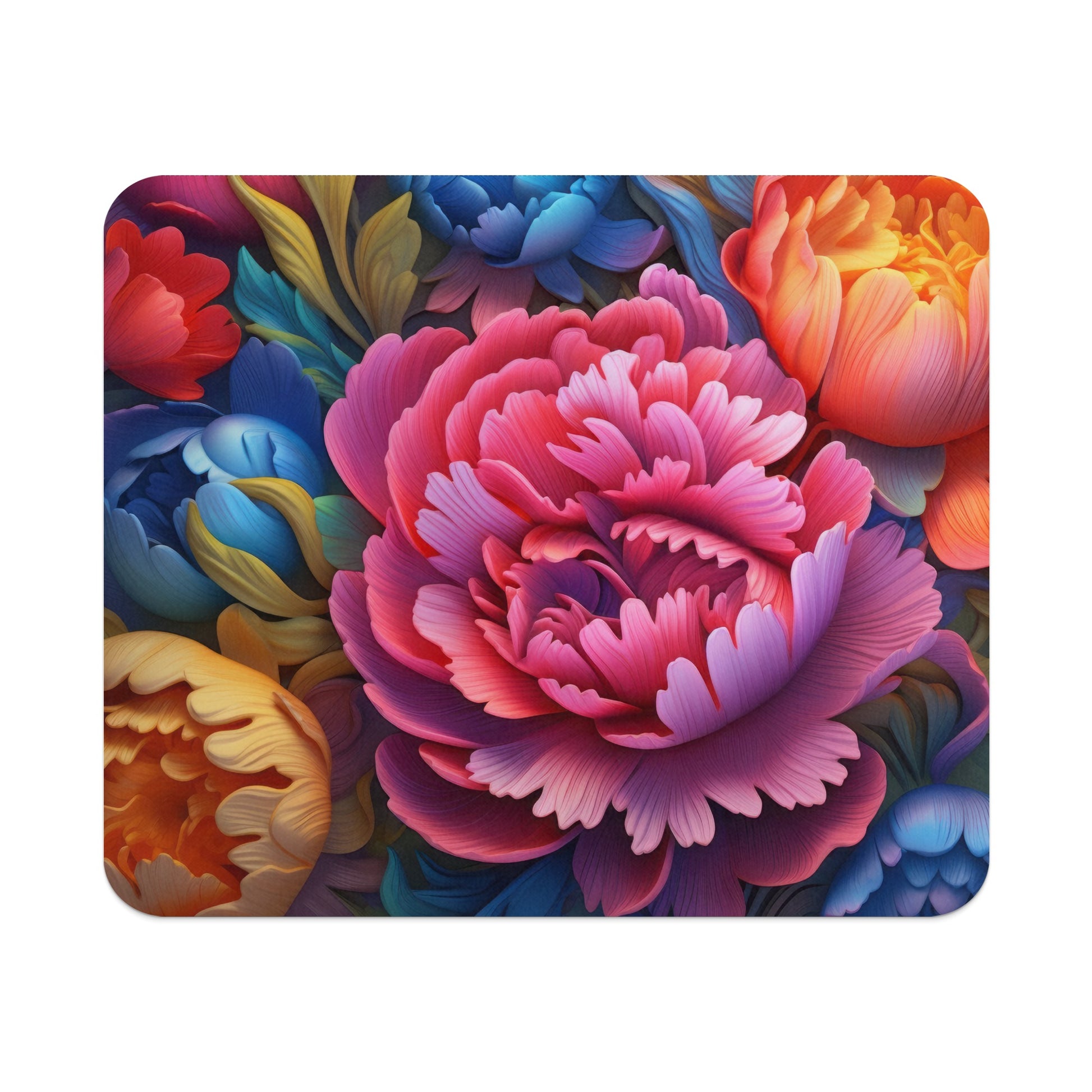 Vibrant Multi-Colored Floral Design Mouse Pad