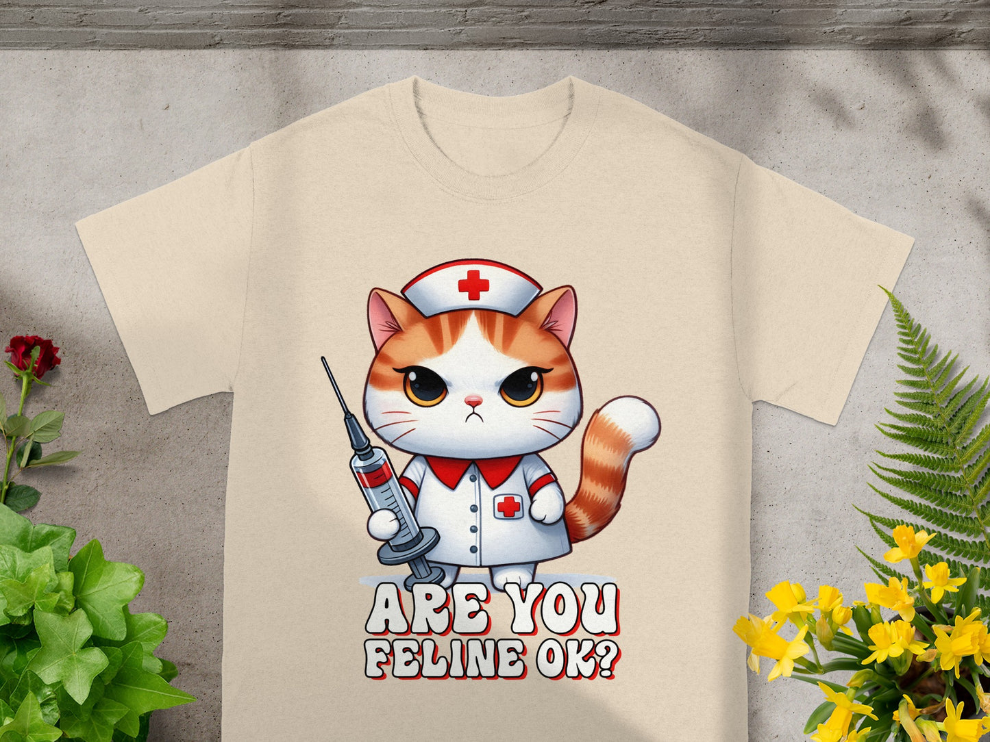 Are You Feline OK Nurse Cat Graphic T-Shirt