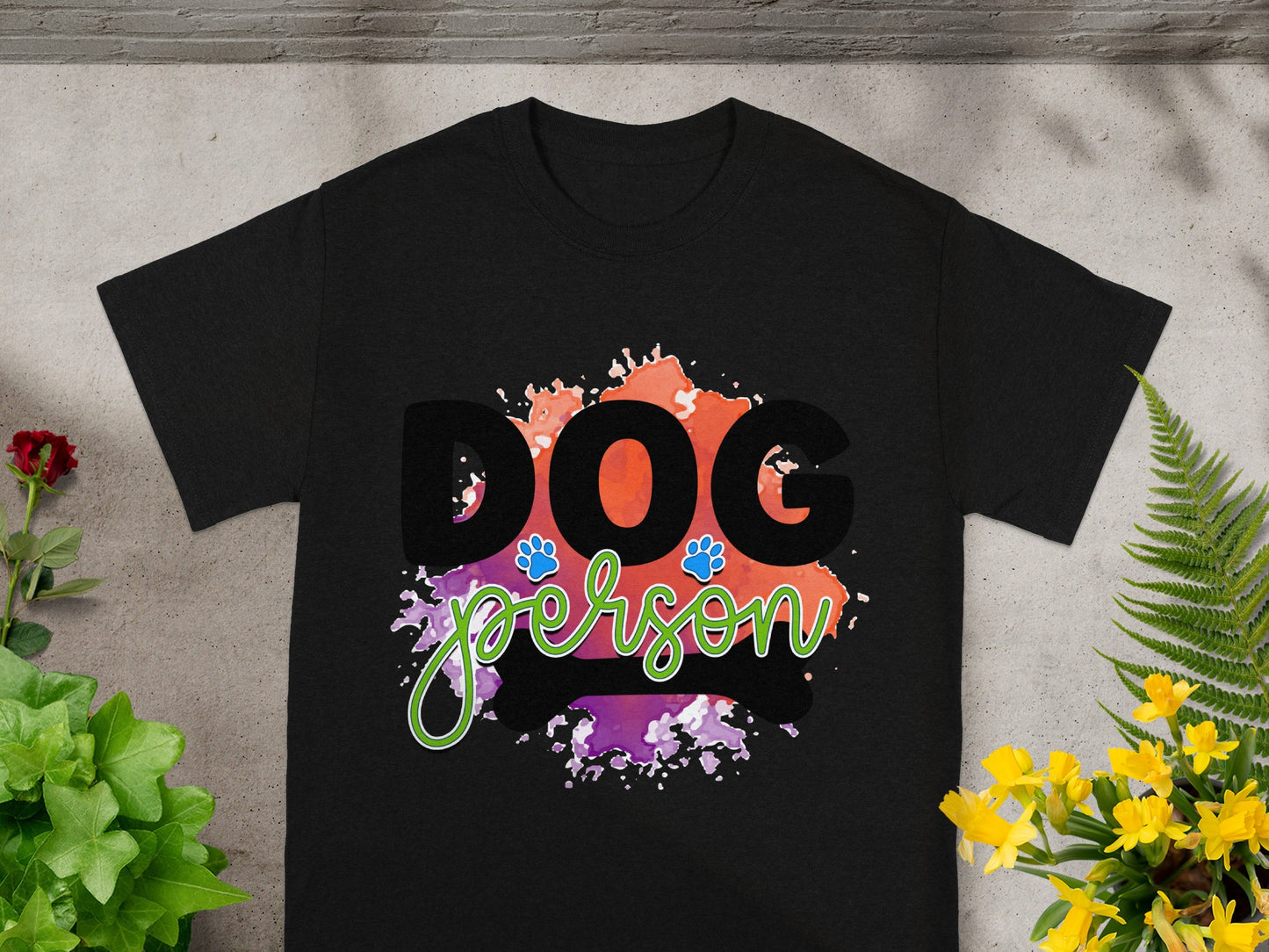 Colorful Dog Person Graphic T-Shirt Black Tee