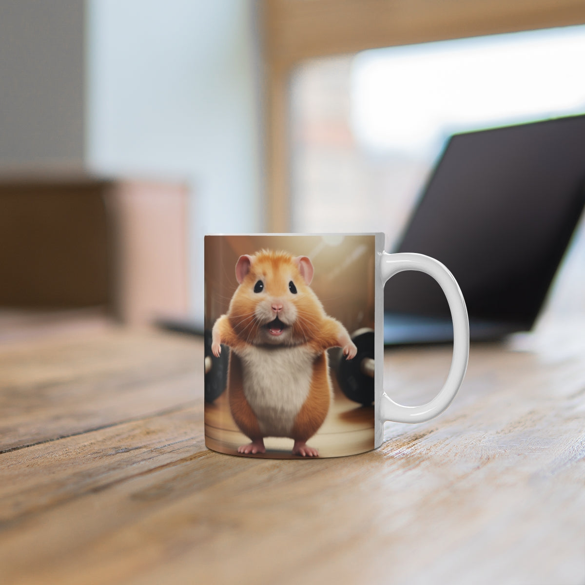 Cute Hamster Holding Tiny Weights Coffee Mug