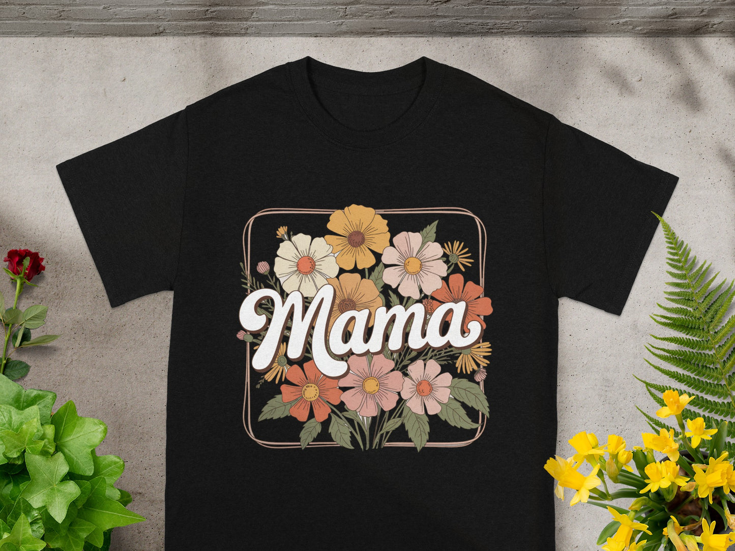 Floral Mama Graphic Design Dark T-Shirt for Mothers