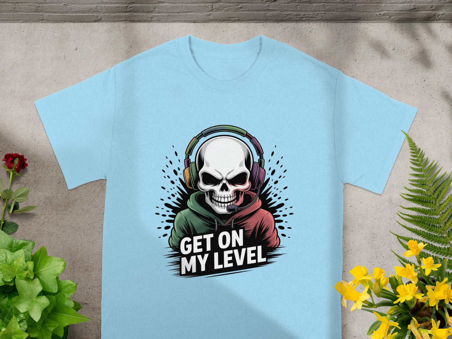 Get On My Level Skull Headphones Graphic T-shirt