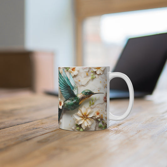 Elegant Hummingbird and Floral Design Coffee Mug