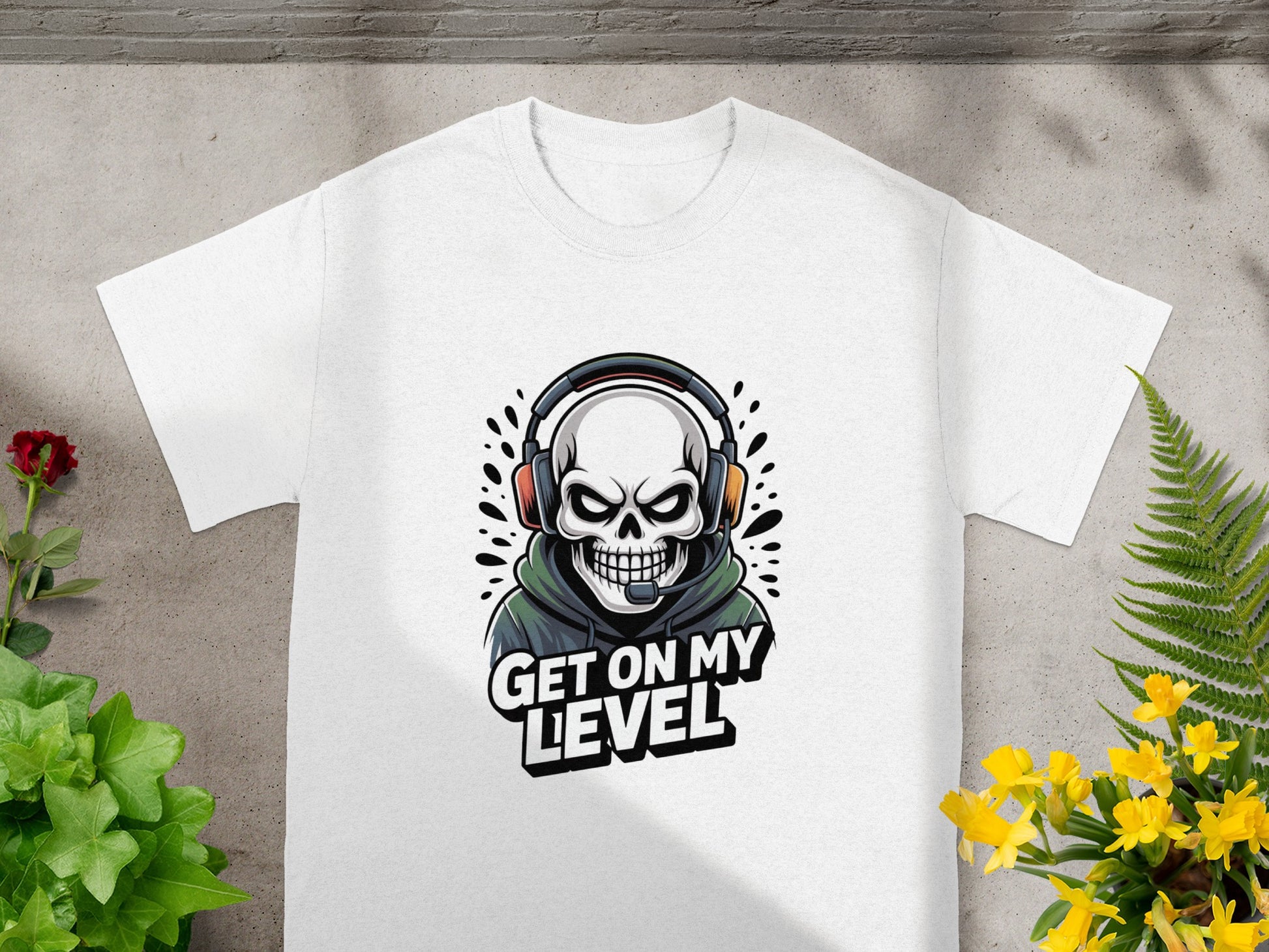 Get On My Level Skull Gamer Headphones T-Shirt