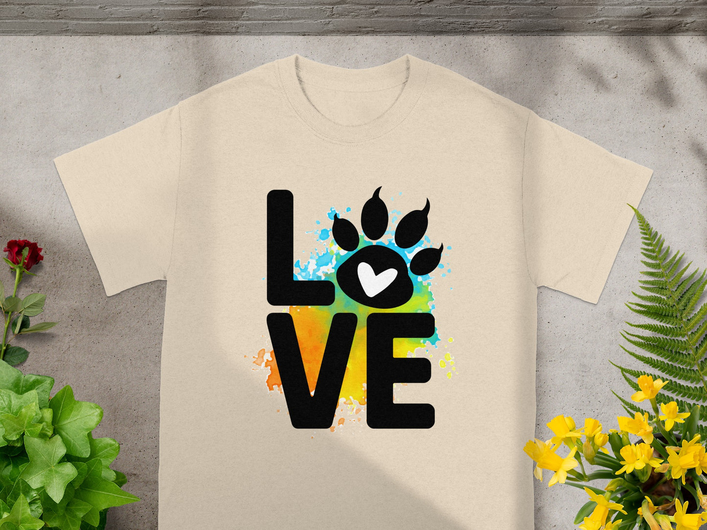 Colorful Love Paw Print Design T-shirt for Pet Lovers