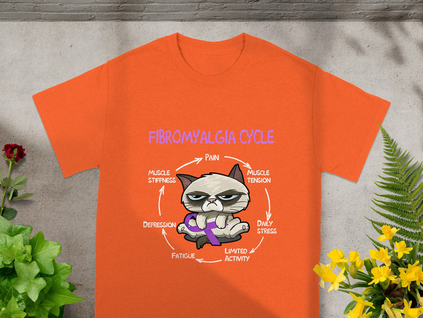 Fibromyalgia Cycle Cat Graphic T-Shirt for Awareness