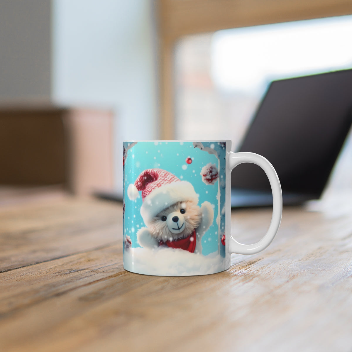 Festive Teddy Bear in Santa Hat Christmas Mug