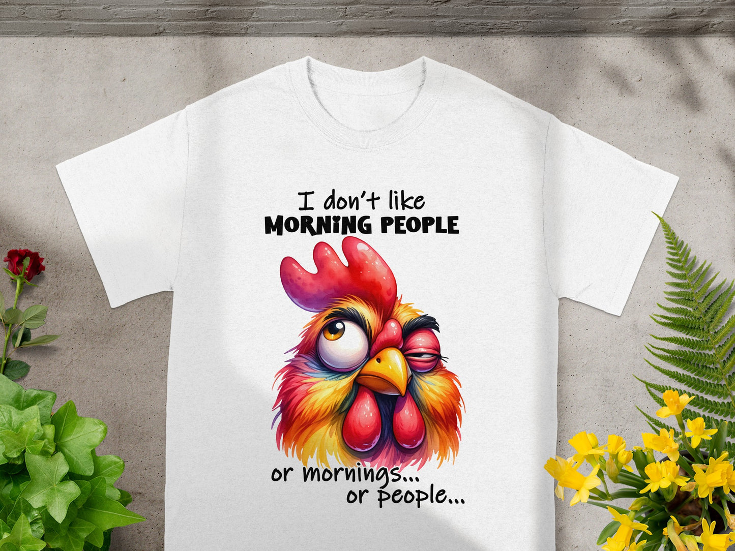 I Don't Like Morning People Rooster Graphic T-shirt
