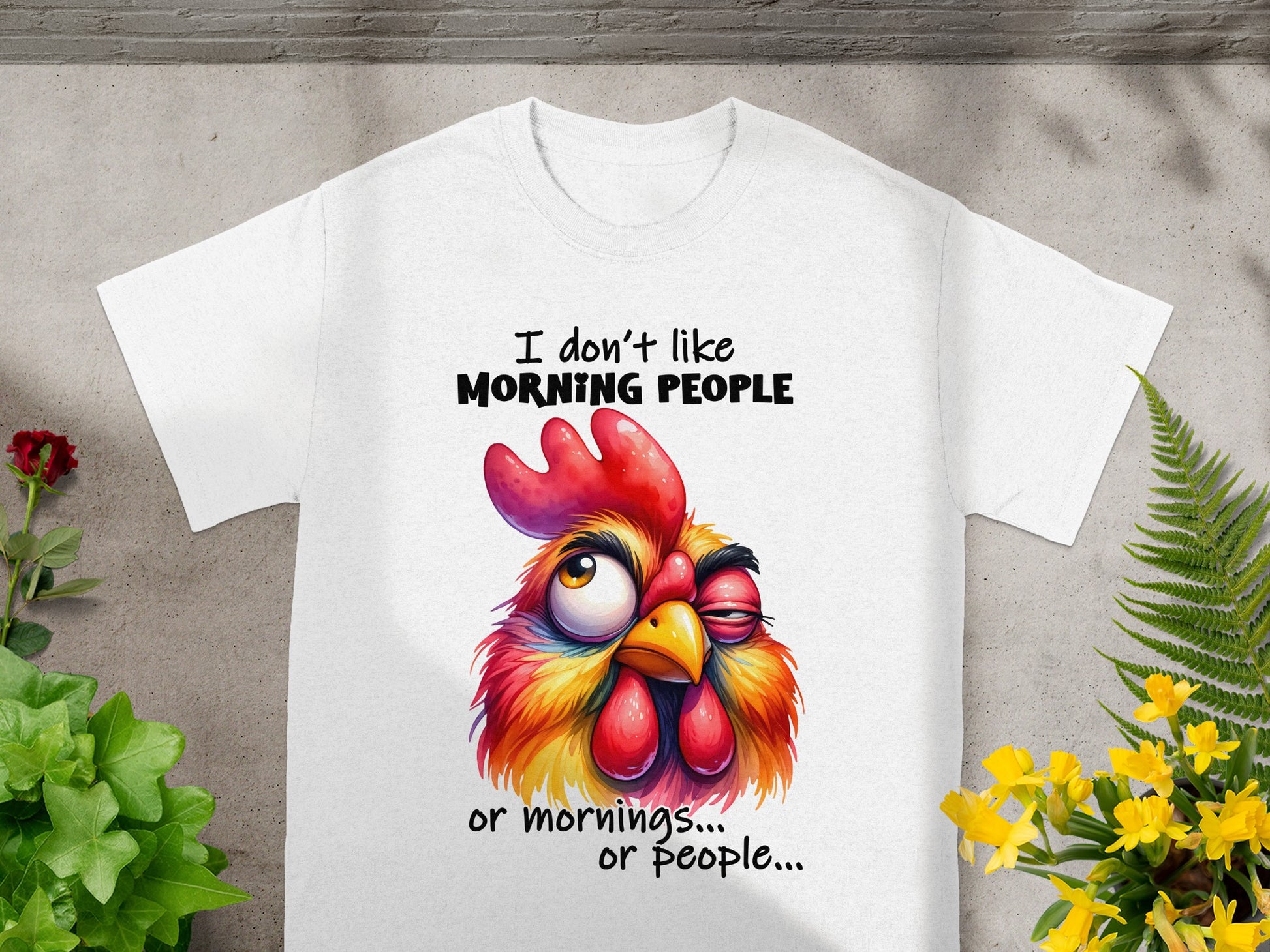 I Don't Like Morning People Rooster Graphic T-shirt