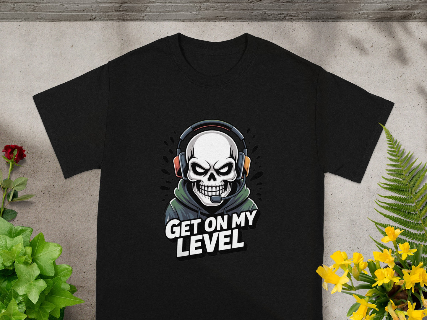 Get On My Level Skull Headphones Graphic Tee
