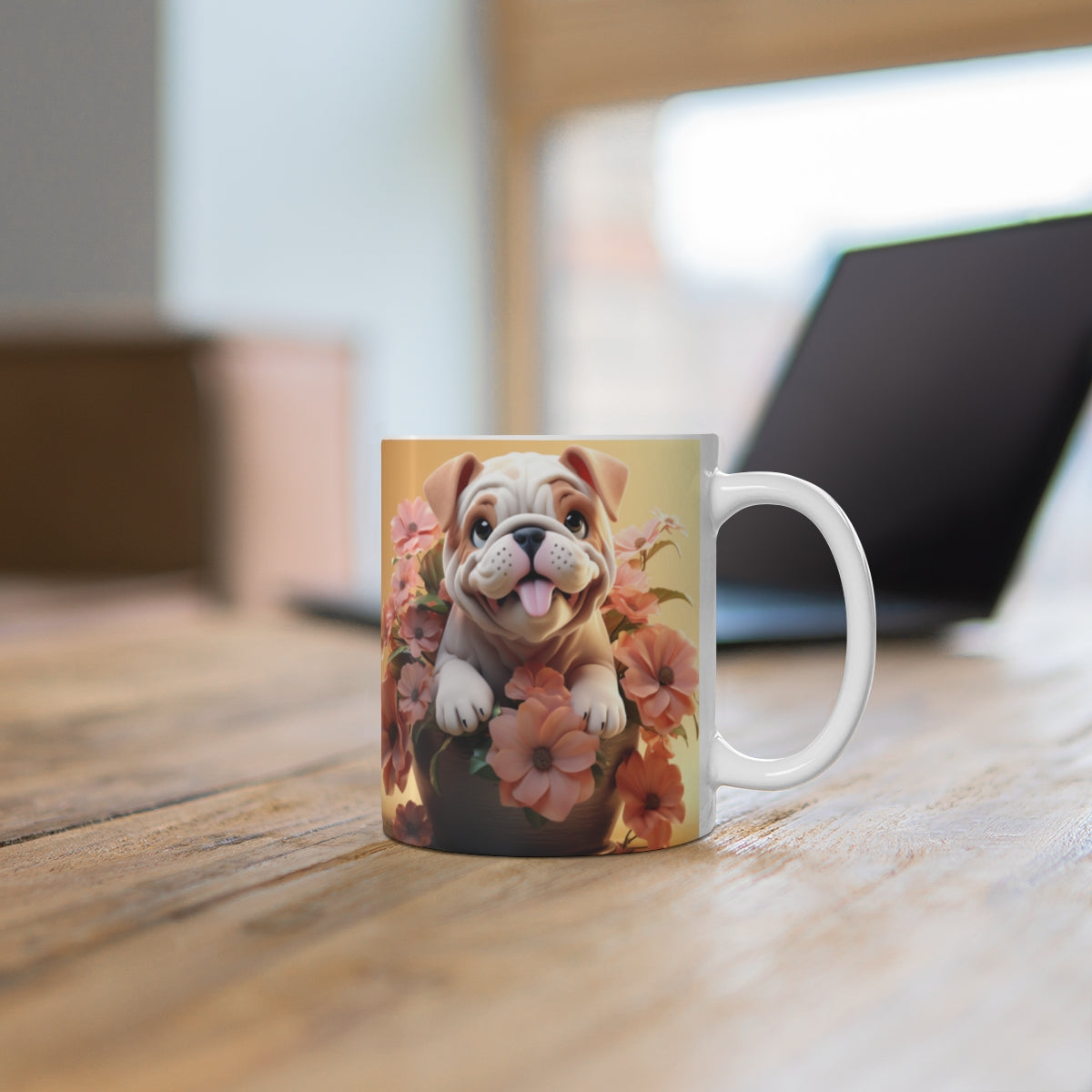 Adorable Bulldog with Florals Print Mug