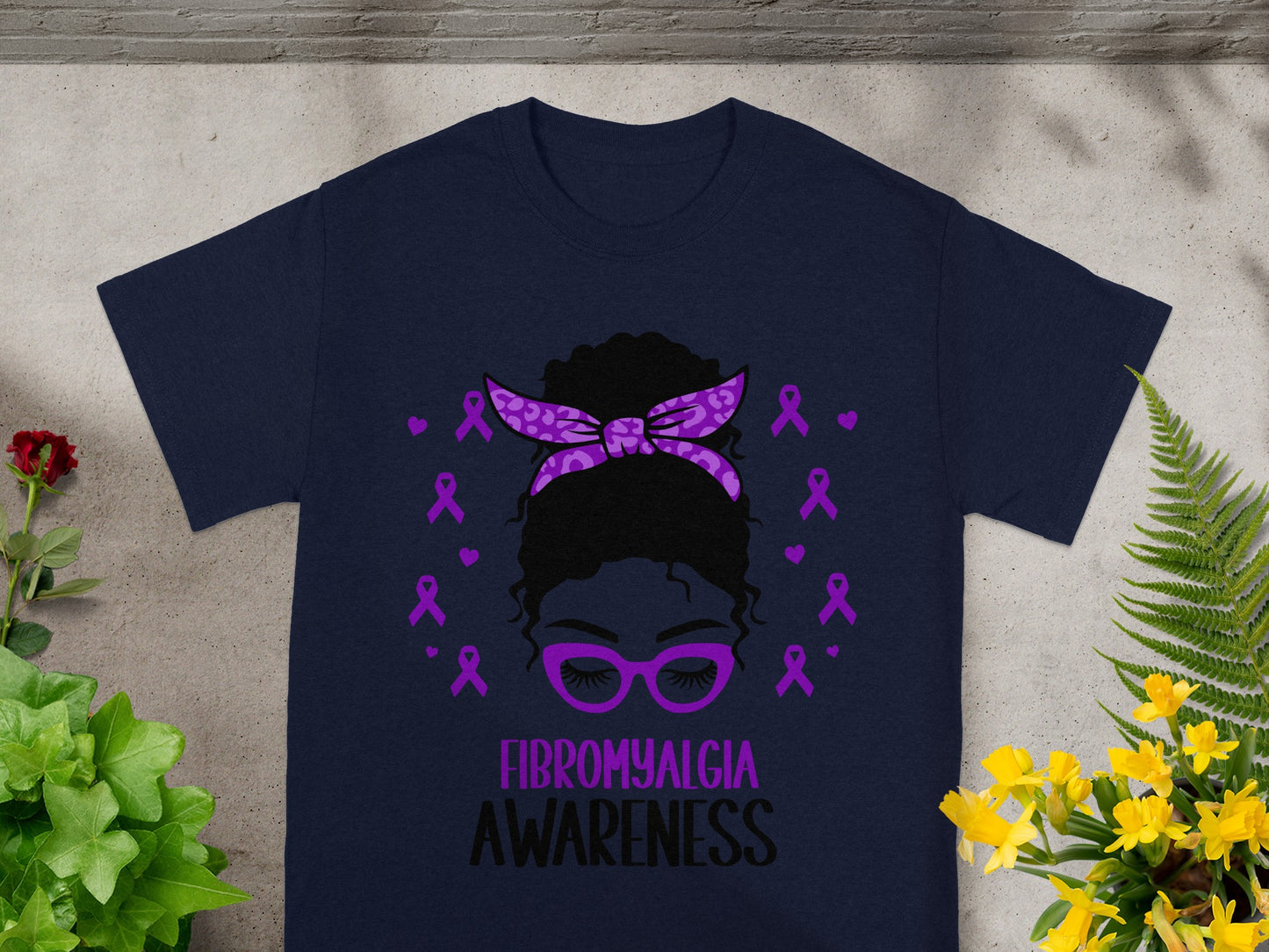 Fibromyalgia Awareness T-Shirt with Purple Ribbons