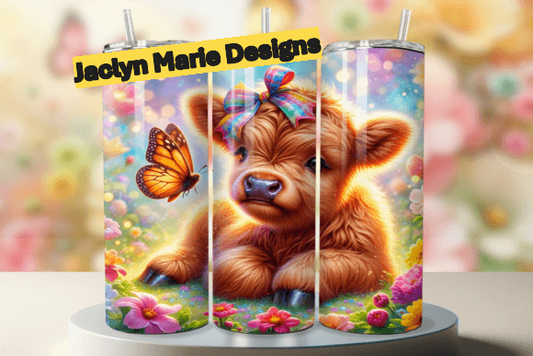 Floral Highland Cow tumbler