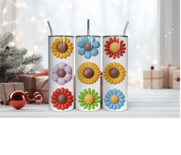 Candy Button Flower tumbler bright colors