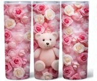 Valentine Teddy Bear in Pink, white and red roses